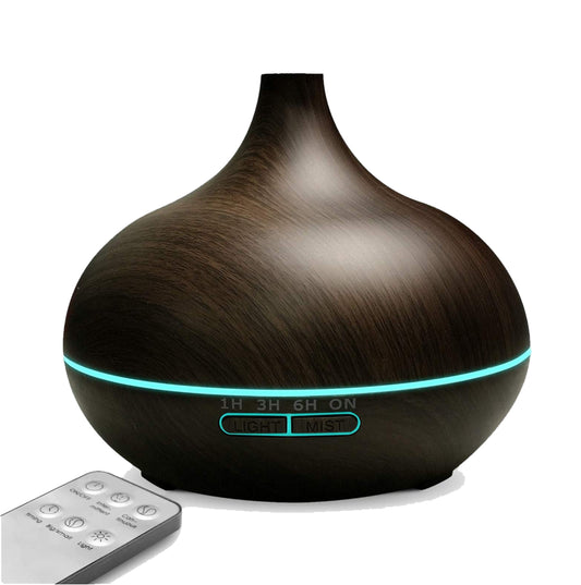 Aroma Diffuser Ultrasonic Air Humidifier LED Remote Control Dark Brown - 550ml